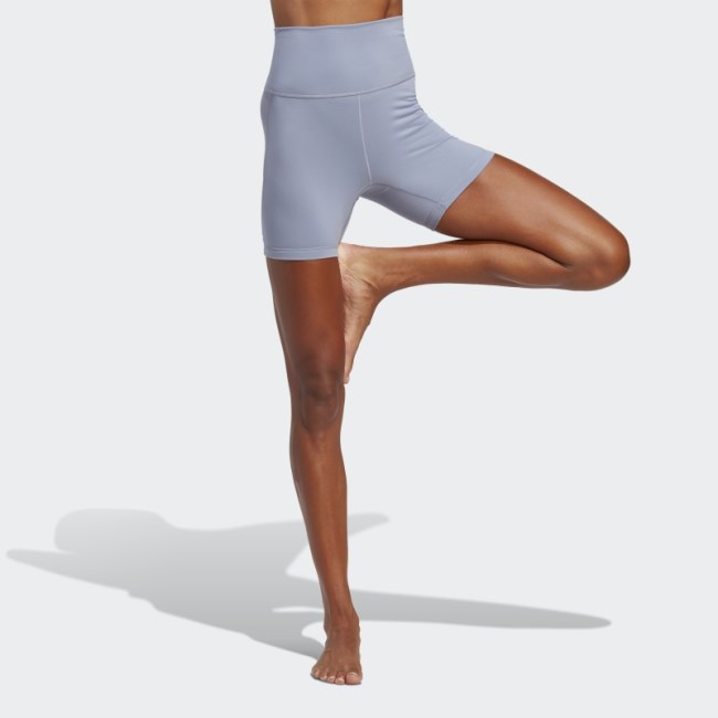 Adidas Silver Violet Yoga Studio Five-Inch Short Leggings