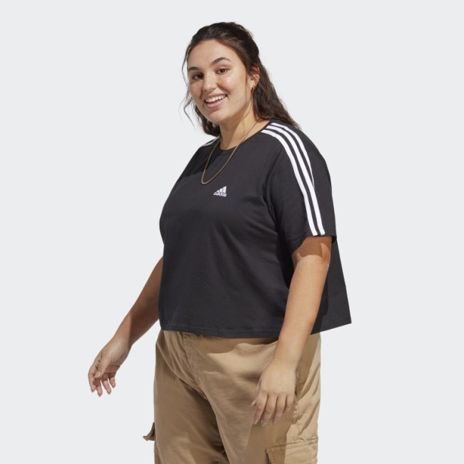 Black Essentials 3-Stripes Single Jersey Crop Top (Plus Size) Adidas