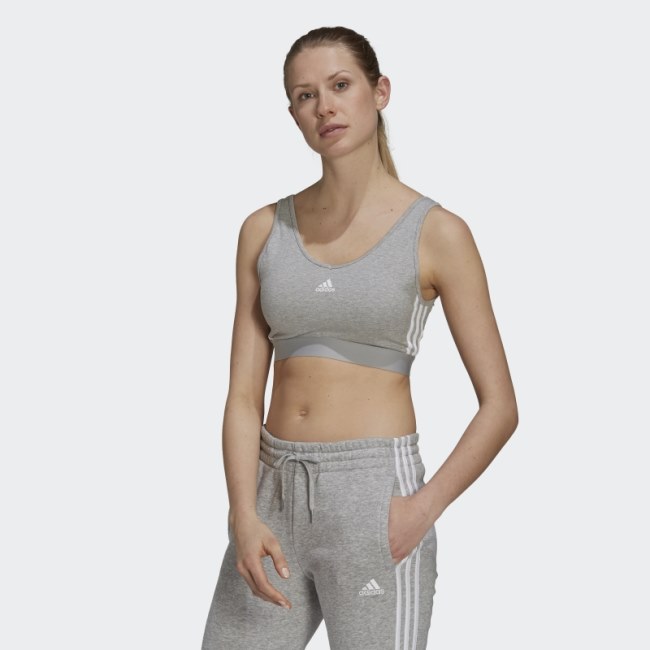 Medium Grey Essentials 3-Stripes Crop Top With Removable Pads Adidas