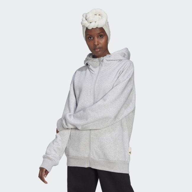 Adidas Light Grey Heather Studio Lounge Fleece Full-Zip Hoodie