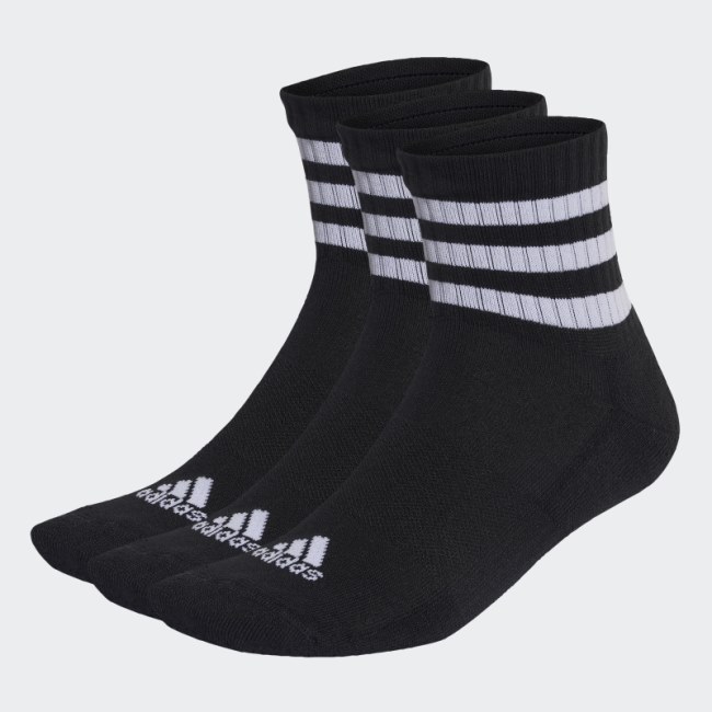Black 3-Stripes Cushioned Sportswear Mid-Cut Socks 3 Pairs Adidas