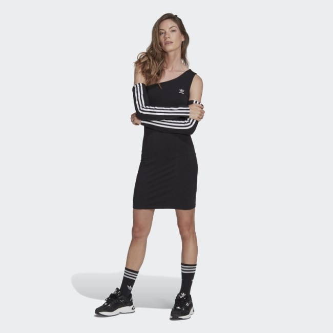 adicolor Trefoil Cutout Long Sleeve Dress Adidas Black