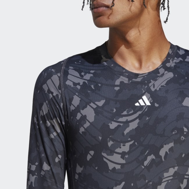 Adidas Black Techfit Allover Print Training Long-Sleeve Top