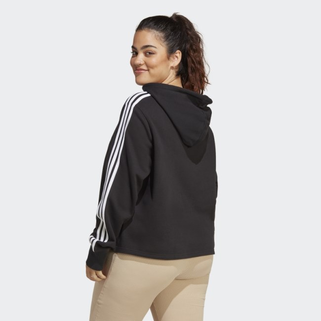 Essentials 3-Stripes French Terry Crop Hoodie (Plus Size) Adidas Black