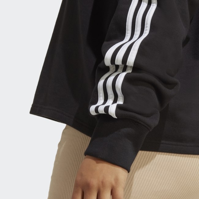 Essentials 3-Stripes French Terry Crop Hoodie (Plus Size) Adidas Black