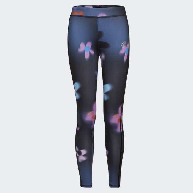 Black Adidas Allover Print Blur Floral Tights (Extended Size)
