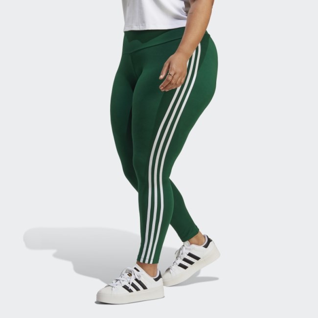 Adidas Dark Green Adicolor Classics 3-Stripes Leggings (Plus Size)