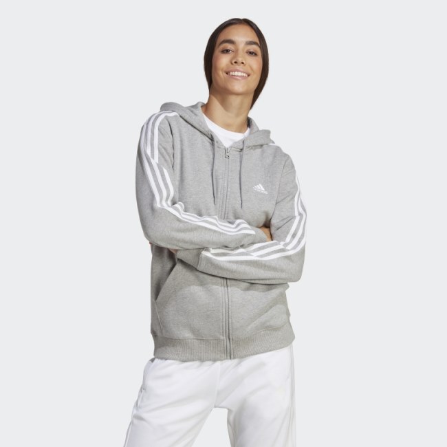 Medium Grey Essentials 3-Stripes French Terry Regular Full-Zip Hoodie Adidas