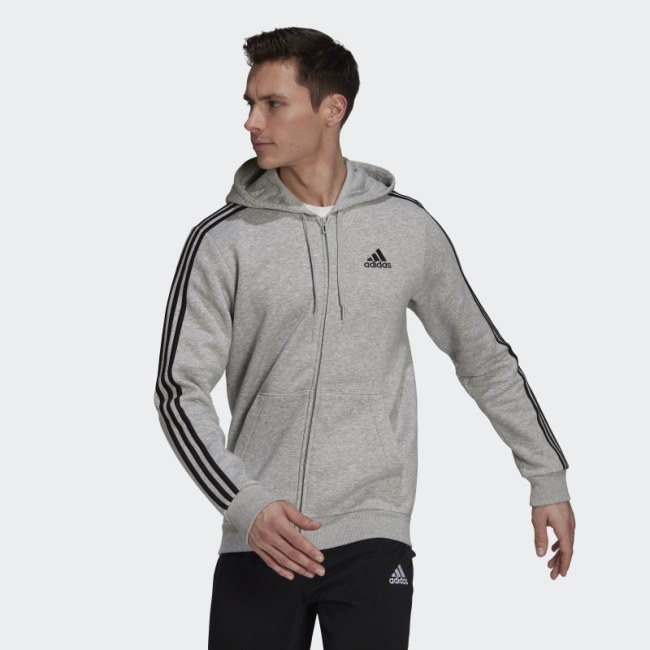 Medium Grey Adidas Essentials Fleece 3-Stripes Full-Zip Hoodie