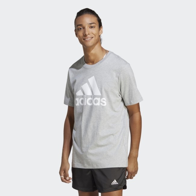 Adidas Medium Grey Essentials Single Jersey Big Logo T-Shirt