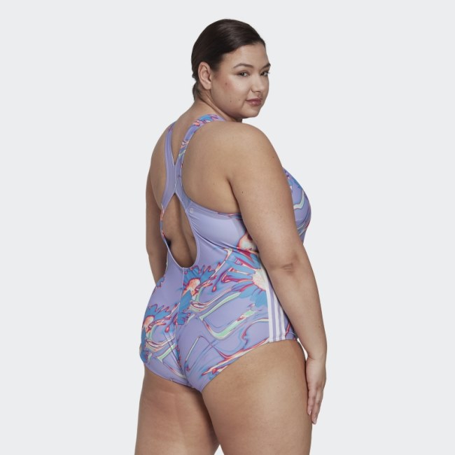 Light Purple Adidas Positivisea 3-Stripes Graphic Swimsuit (Plus Size)