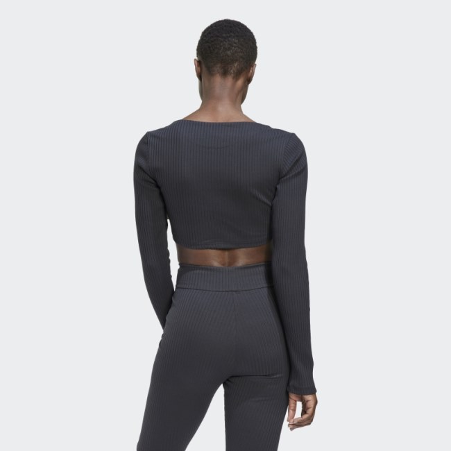 Carbon Adidas Studio Lounge Ribbed Cropped Long Sleeve Tee