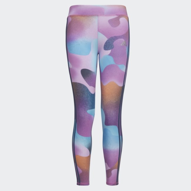 Lilac Adidas Allover Print Cotton 3-Stripes Floral Tights