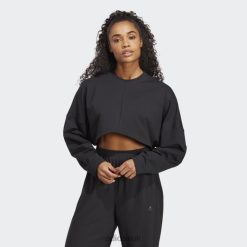 Adidas Shoes 8NL882499 Adidas Women Black Yoga Studio Crop Sweatshirt Adidas Black