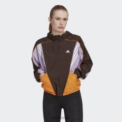 Adidas Shoes 8NL883023 Adidas Women Dark Brown Hyperglam Hooded Track Top Dark Brown/Purple Glow/Orange