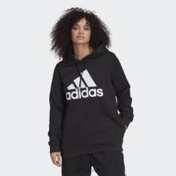 Adidas Special 8NL8810052 Adidas Women Essentials Logo Fleece Hoodie (Plus Size) Black Black/White