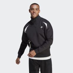 Adidas Special 8NL885680 Adidas Men Colorblock Quarter Zip Sweatshirt White Stylish Black/White