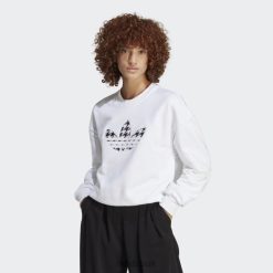 Adidas Special 8NL889820 Adidas Women White Houndstooth Trefoil Infill Graphic Long Sleeve Sweatshirt White