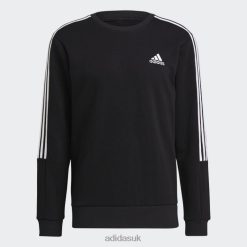 Adidas Trainers 8NL881625 Adidas Men Black Essentials Fleece Cut 3-Stripes Sweatshirt Black/White