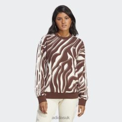 Adidas Trainers 8NL889041 Adidas Women Auburn Abstract Allover Animal Print Sweatshirt Auburn