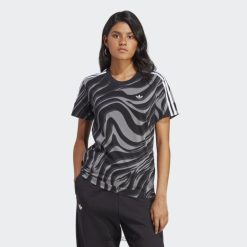 Adidas Trainers 8NL889053 Adidas Women Black Abstract Allover Animal Print Tee Black