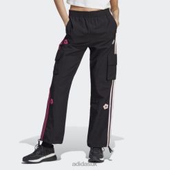 Adidas Trainers 8NL889497 Adidas Women Black 3-Stripes Cargo Pants With Chenille Flower Patches Black