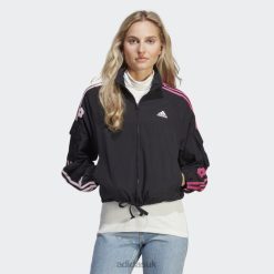 Adidas Trainers 8NL889533 Adidas Women Black 3-Stripes Lightweight Jacket with Chenille Flower Patches Black