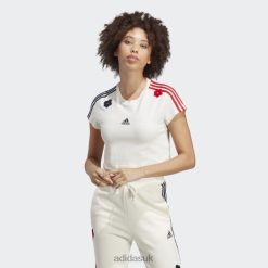 Adidas Trainers 8NL889549 Adidas Women White 3-Stripes Cropped Tee with Chenille Flower Patches Adidas White