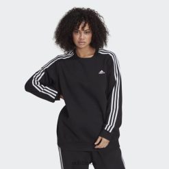 Adidas Trainers 8NL889893 Adidas Women Black Essentials 3-Stripes Fleece Sweatshirt (Plus Size) Black/White