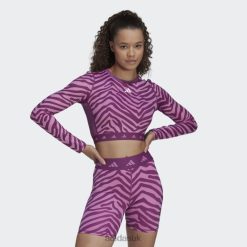 Adidas Uk 8NL8810730 Adidas Women Hyperglam Techfit Crop Long Sleeve Zebra Tee Lilac Multicolor/Lilac