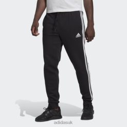 Adidas Uk 8NL881182 Adidas Men Essentials Fleece Tapered Cuffed 3-Stripes Pants Black Adidas Black/White