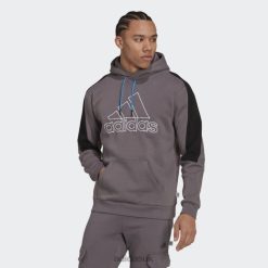 Adidas Uk 8NL8814602 Adidas Men Trace Grey Future Icons Embroidered Badge of Sport Fleece Hoodie Trace Grey